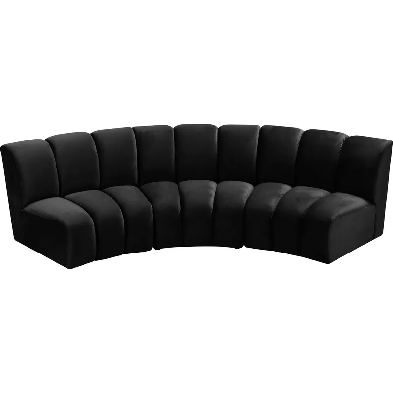 Lux 3 Pc Black Velvet Modular Curve Sofa