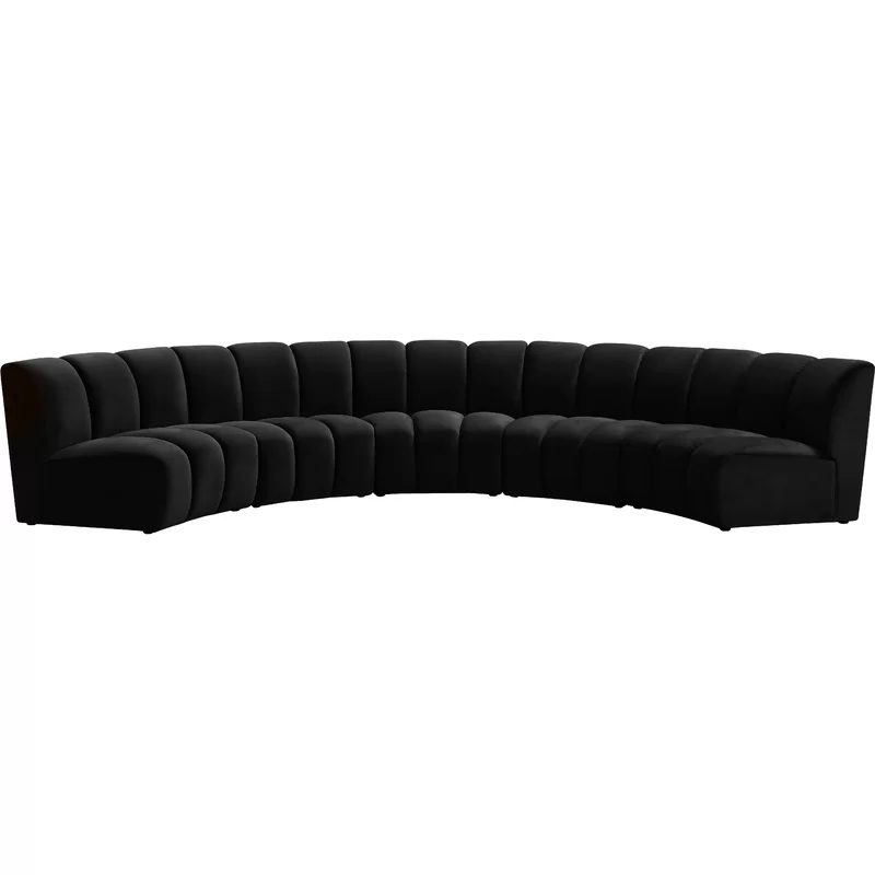 Lux 5pc Black Velvet Curve Modular Sofa